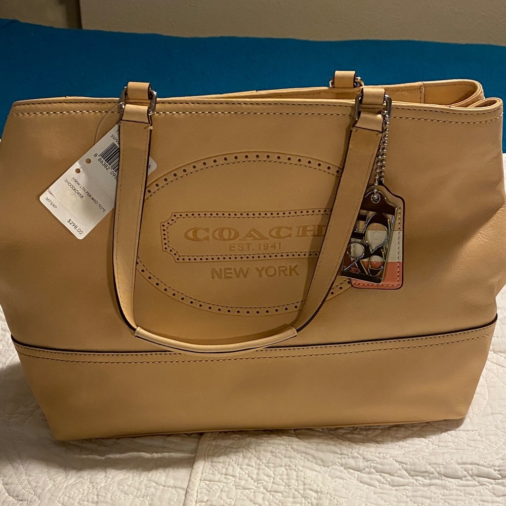 Coach Beige Leather Tote Bag